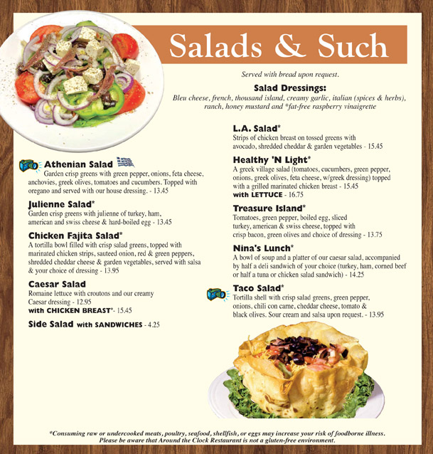 Salads, greens, light lunches menu